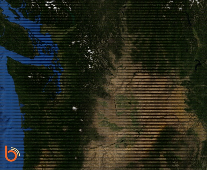 A map of Washington State covered by a tight mesh of tens of thousands of measurement points.